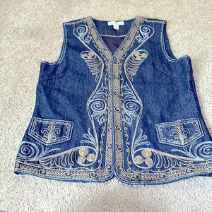 Coldwater Creek Denim Vest Embroidered Size Small
